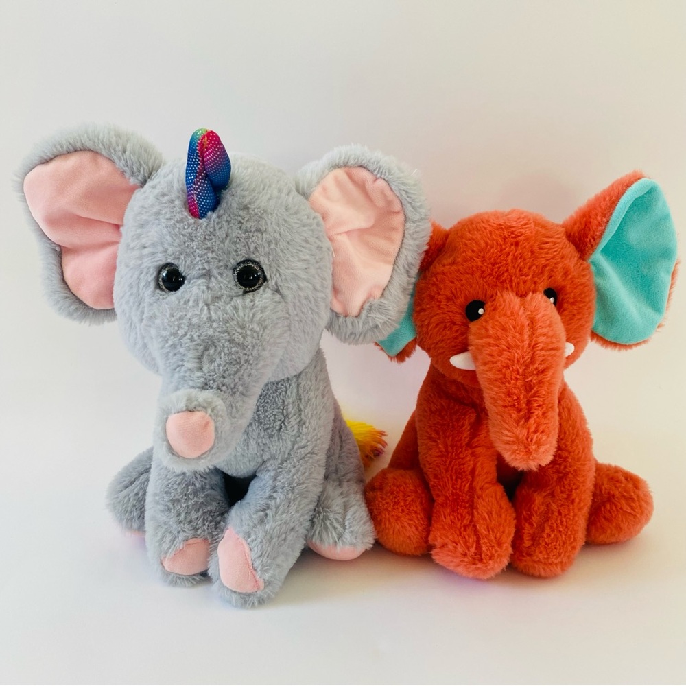 EUC Set of TWO Elephants Stuffed Animals Kellytoy Super Soft Plush Cuddly Toys